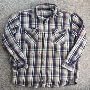 Vintage Winter Run Shirt Mens Large Beige Plaid Long Sleeve Flannel Button Up